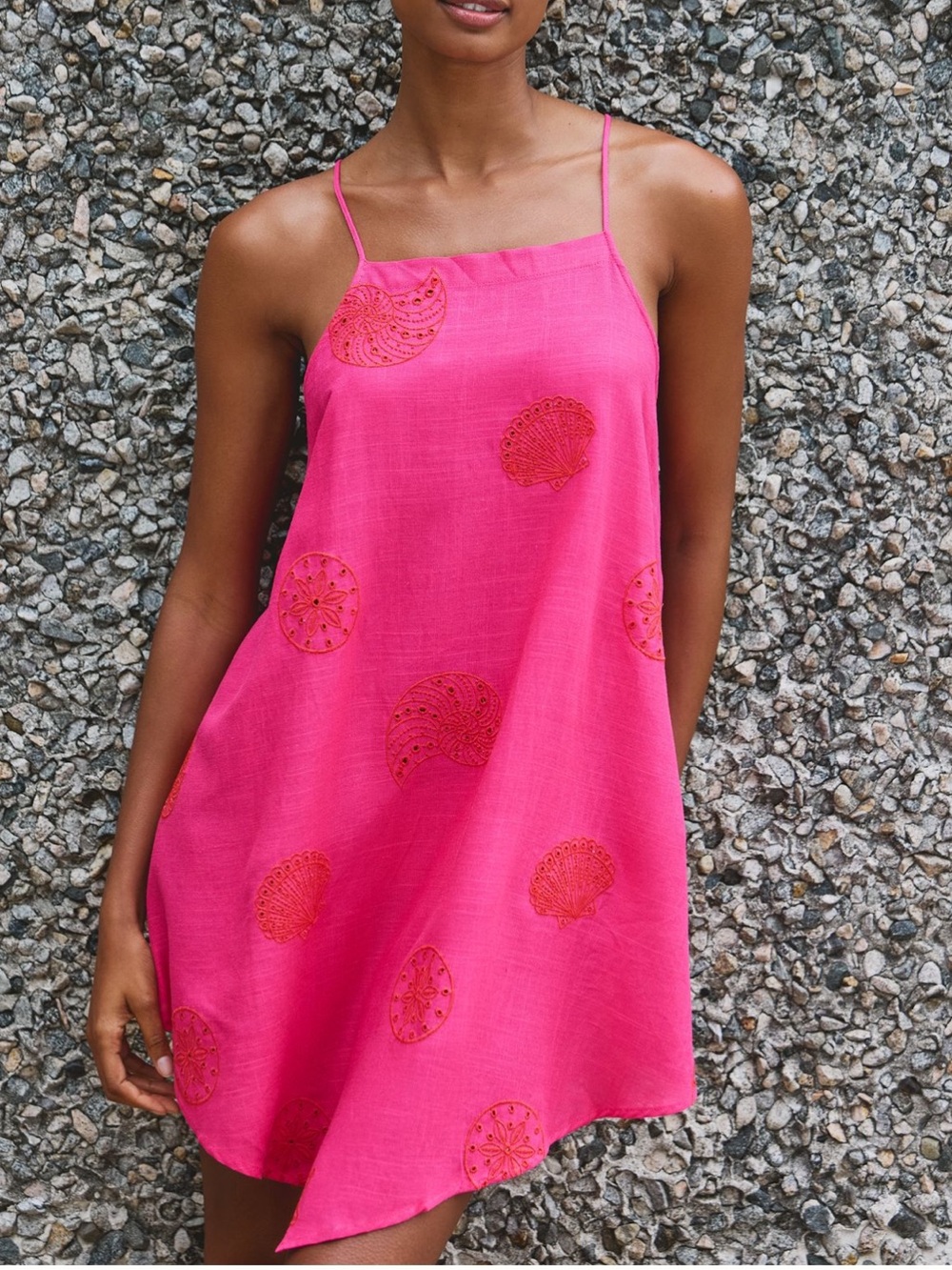 Anthropologie celandine linen mini apron Hot Pink Spaghetti-Strap Dress